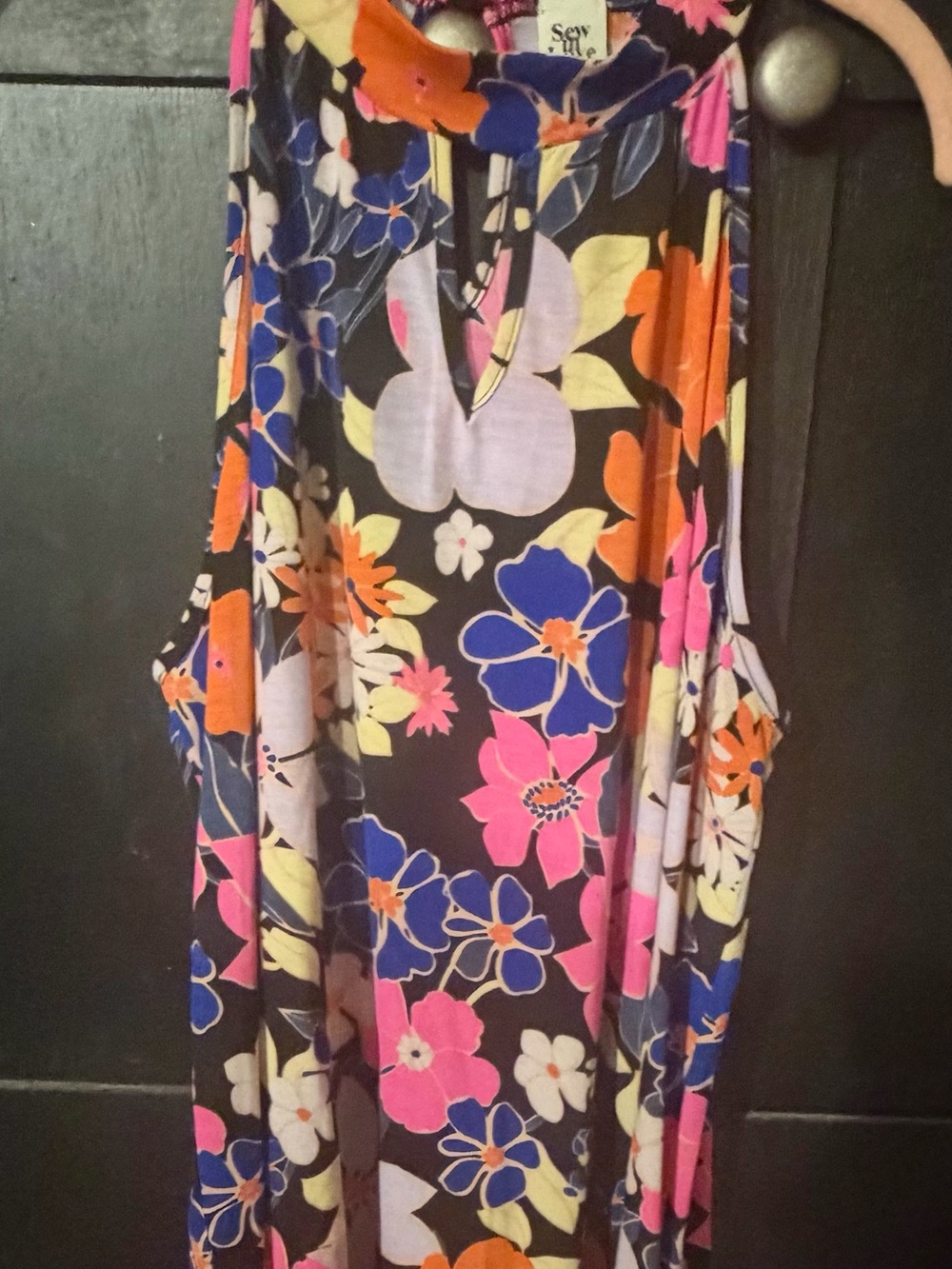 Floral Halter Style Tunic Top - Multicolor keyhole front and back Sew in Love 1x